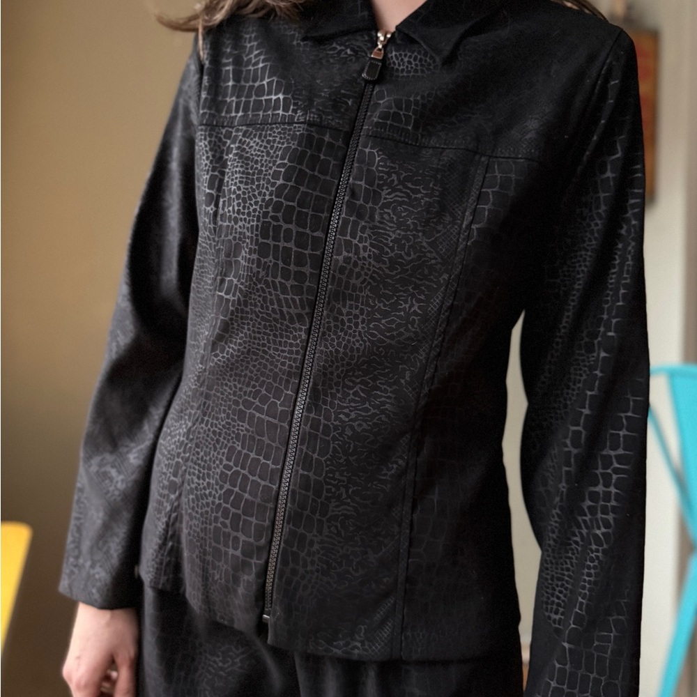 Vintage 90s Croc Embossed Suit Set | Jacket + High Waist Pants Two Piece | L